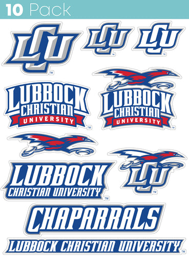 Lubbock Christian University Chaparral 10-Pack, 4 inches in size on one of its sides NCAA Durable School Spirit Vinyl Decal Sticker