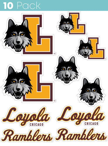 Loyola University Ramblers 10-Pack, 4 inches in size on one of its sides NCAA Durable School Spirit Vinyl Decal Sticker