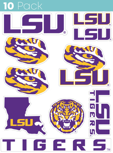 LSU Tigers 10-Pack, 4 inches in size on one of its sides NCAA Durable School Spirit Vinyl Decal Sticker