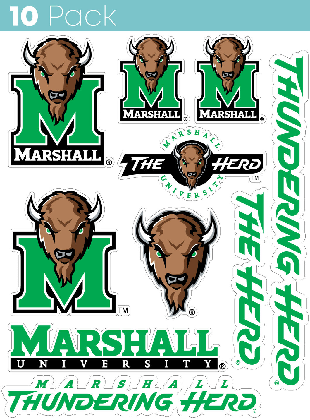 Marshall Thundering Herd 10-Pack, 4 inches in size on one of its sides NCAA Durable School Spirit Vinyl Decal Sticker