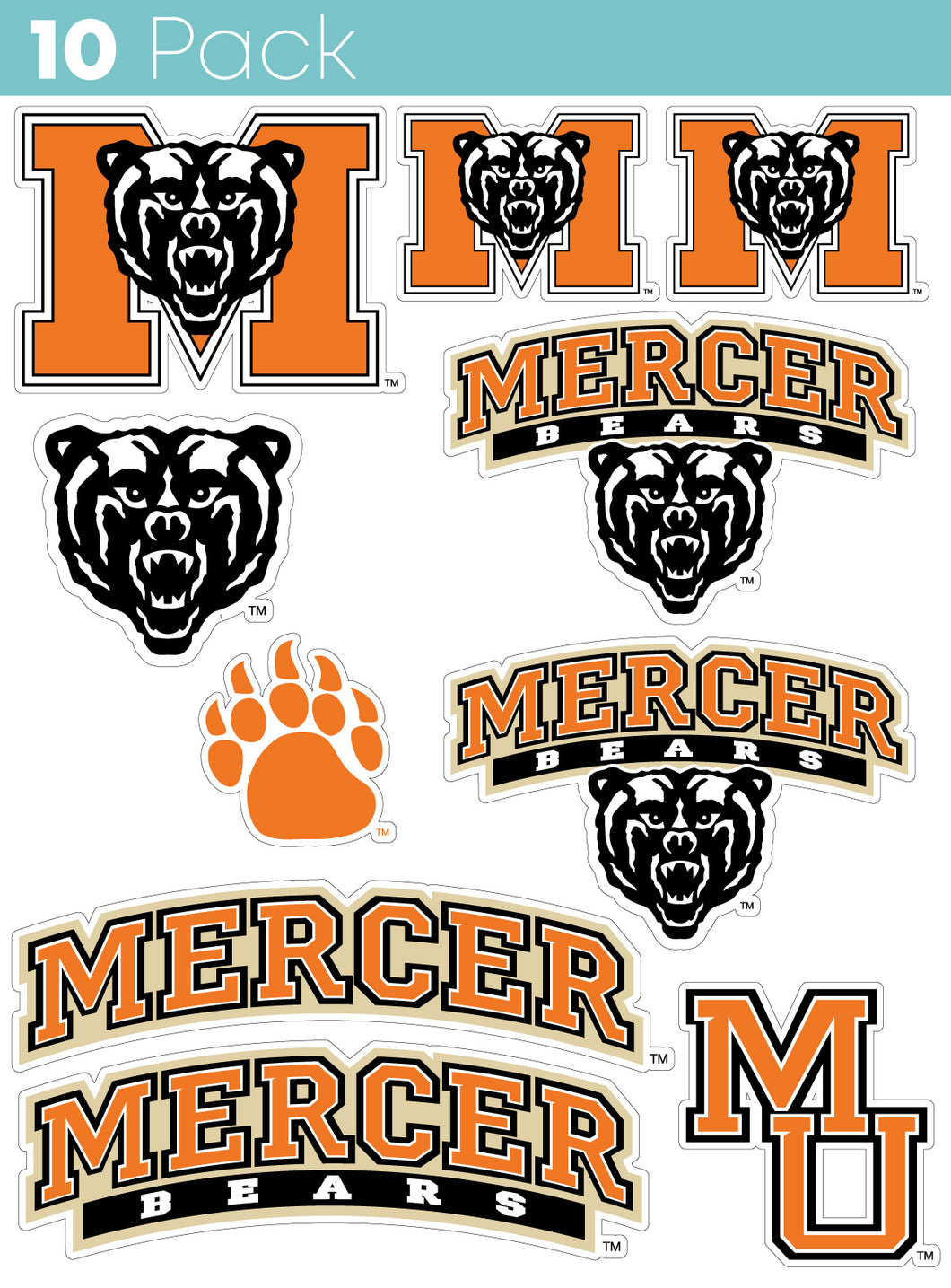 Mercer University 10-Pack, 4 inches in size on one of its sides NCAA Durable School Spirit Vinyl Decal Sticker