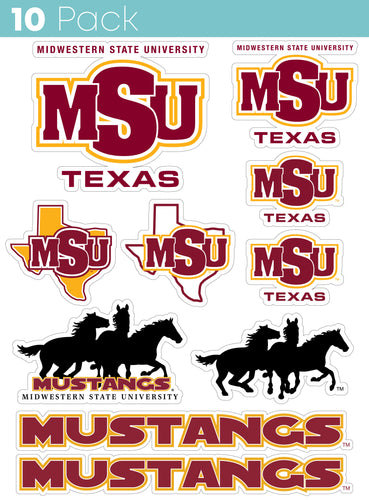 Midwestern State University Mustangs 10-Pack, 4 inches in size on one of its sides NCAA Durable School Spirit Vinyl Decal Sticker