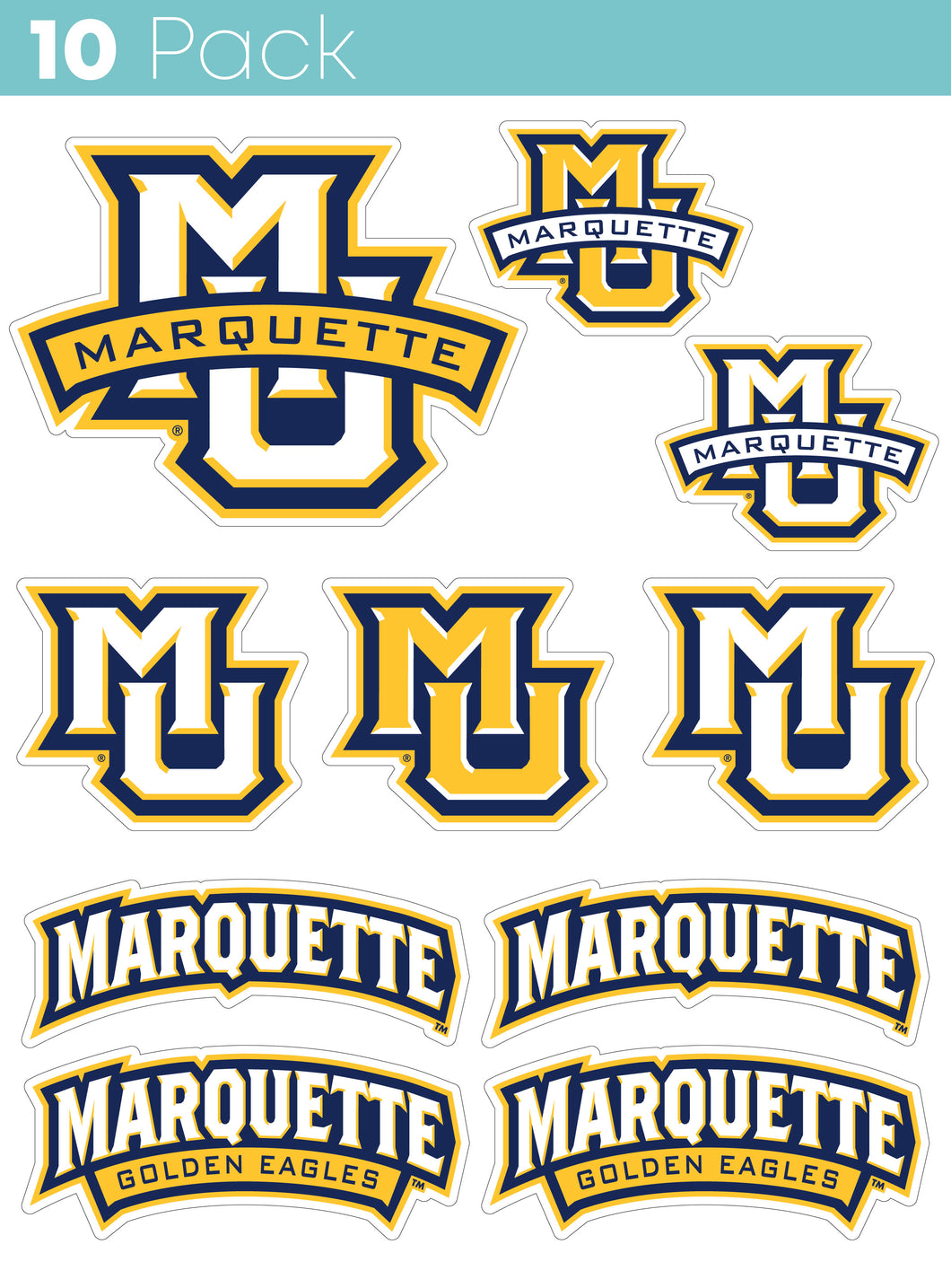 Marquette Golden Eagles 10-Pack, 4 inches in size on one of its sides NCAA Durable School Spirit Vinyl Decal Sticker