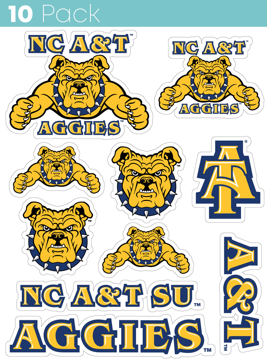 North Carolina A&T State Aggies 10-Pack, 4 inches in size on one of its sides NCAA Durable School Spirit Vinyl Decal Sticker