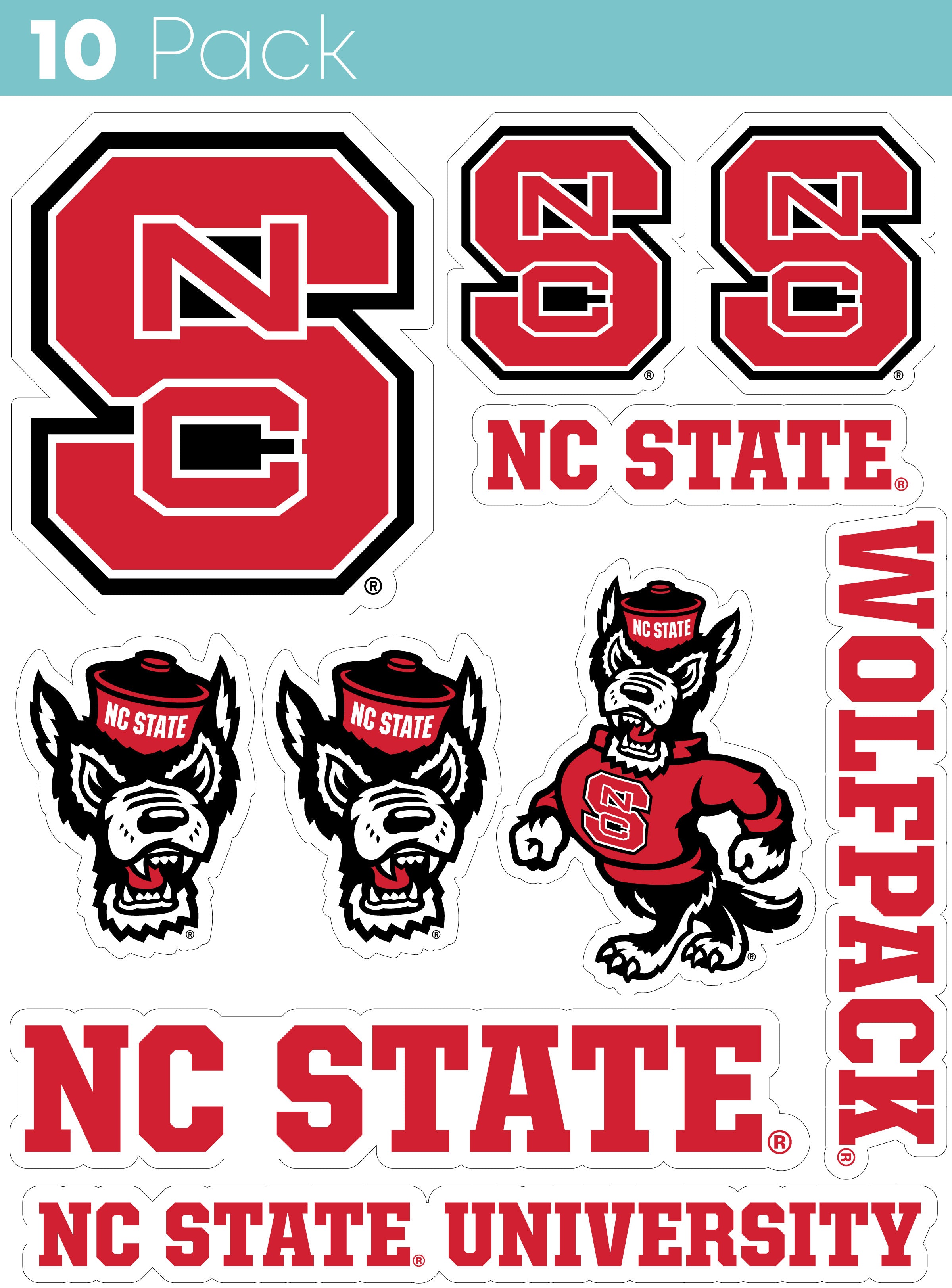 NC State Wolfpack 10-Pack, 4 inches in size on one of its sides NCAA D ...