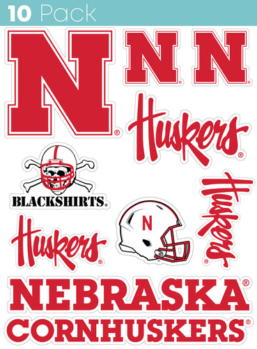 Nebraska Cornhuskers 10-Pack, 4 inches in size on one of its sides NCAA Durable School Spirit Vinyl Decal Sticker