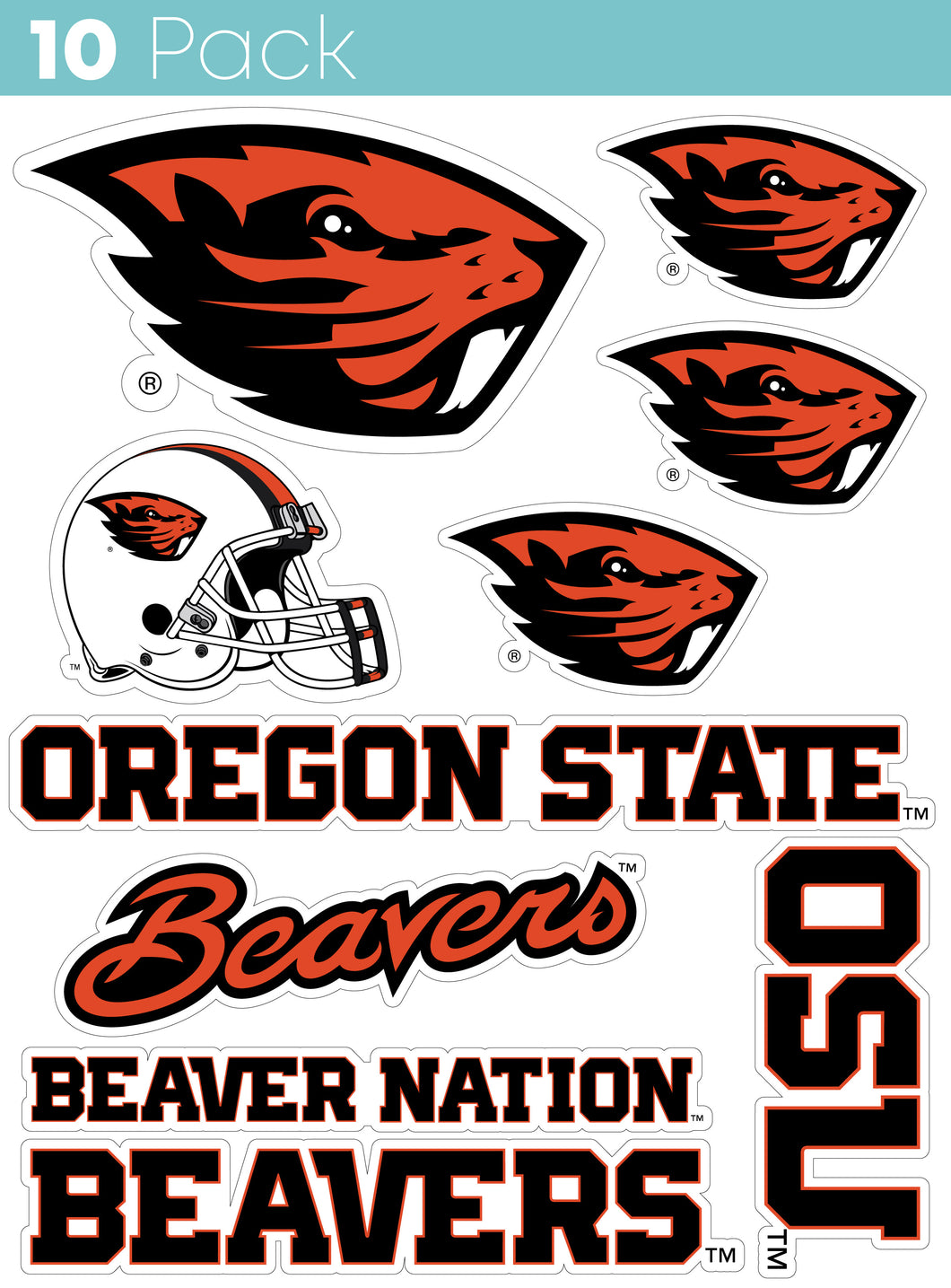 Oregon State Beavers 10-Pack, 4 inches in size on one of its sides NCAA Durable School Spirit Vinyl Decal Sticker