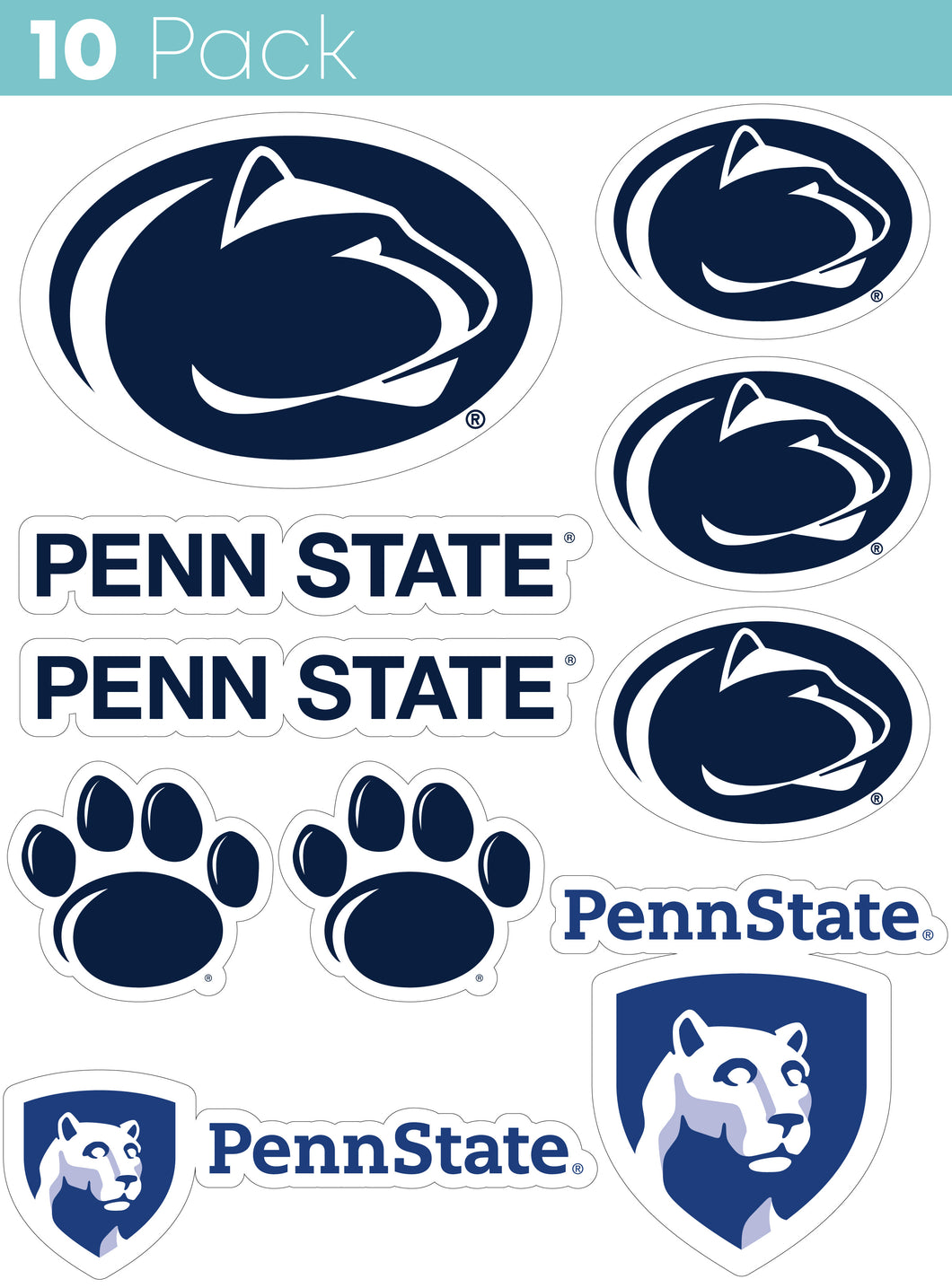 Penn State Nittany Lions 10-Pack, 4 inches in size on one of its sides NCAA Durable School Spirit Vinyl Decal Sticker