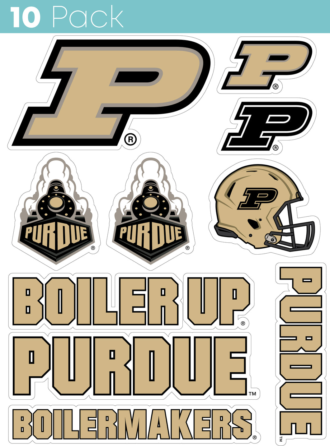 Purdue Boilermakers 10-Pack, 4 inches in size on one of its sides NCAA Durable School Spirit Vinyl Decal Sticker