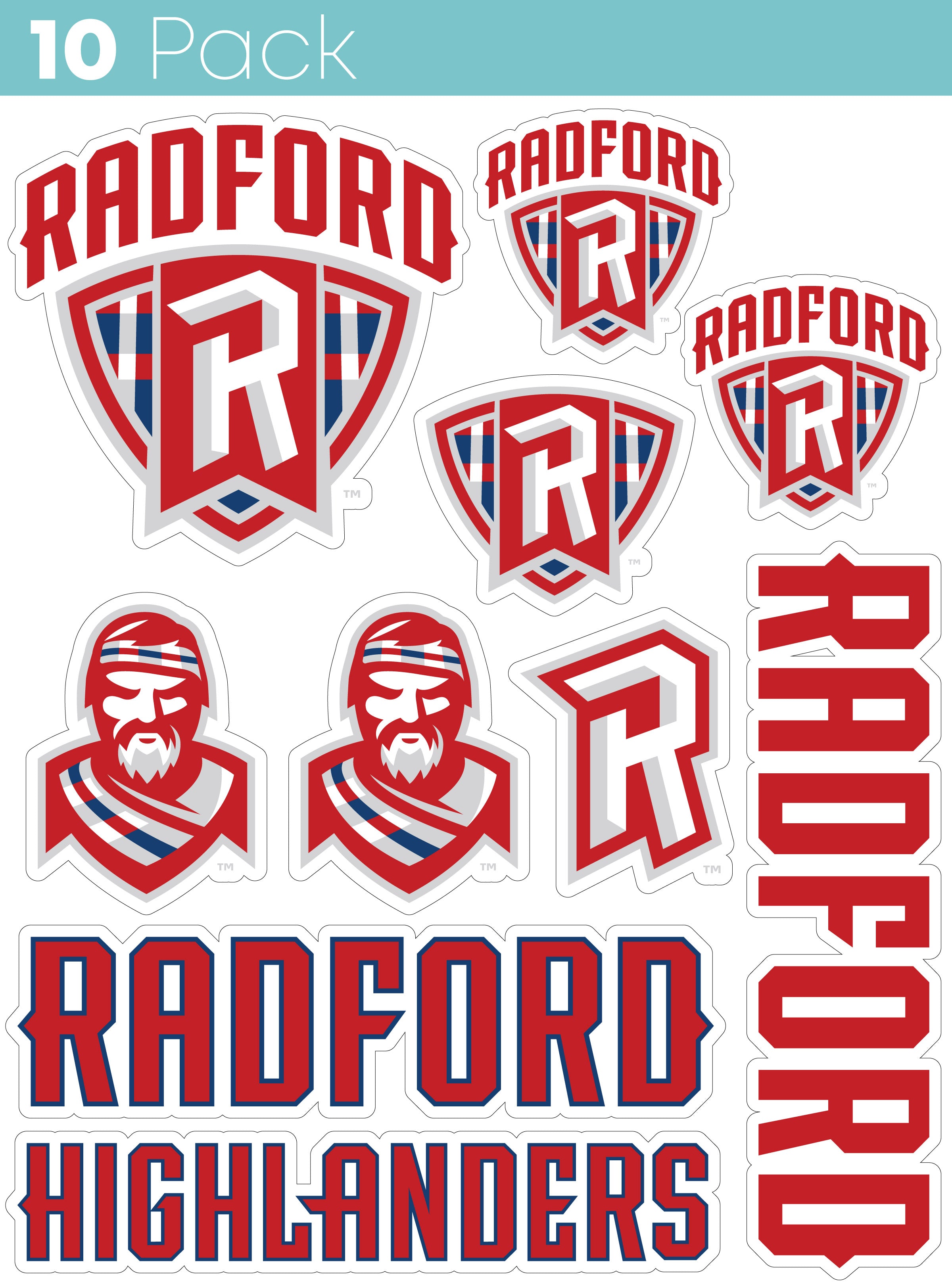Radford University Highlanders 10-Pack, 4 inches in size on one of its ...