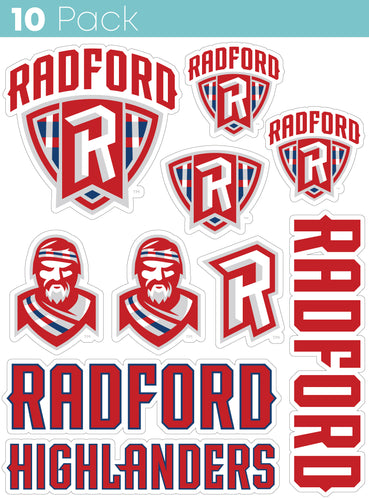 Radford University Highlanders 10-Pack, 4 inches in size on one of its sides NCAA Durable School Spirit Vinyl Decal Sticker