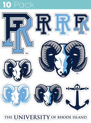 Rhode Island University 10-Pack, 4 inches in size on one of its sides NCAA Durable School Spirit Vinyl Decal Sticker