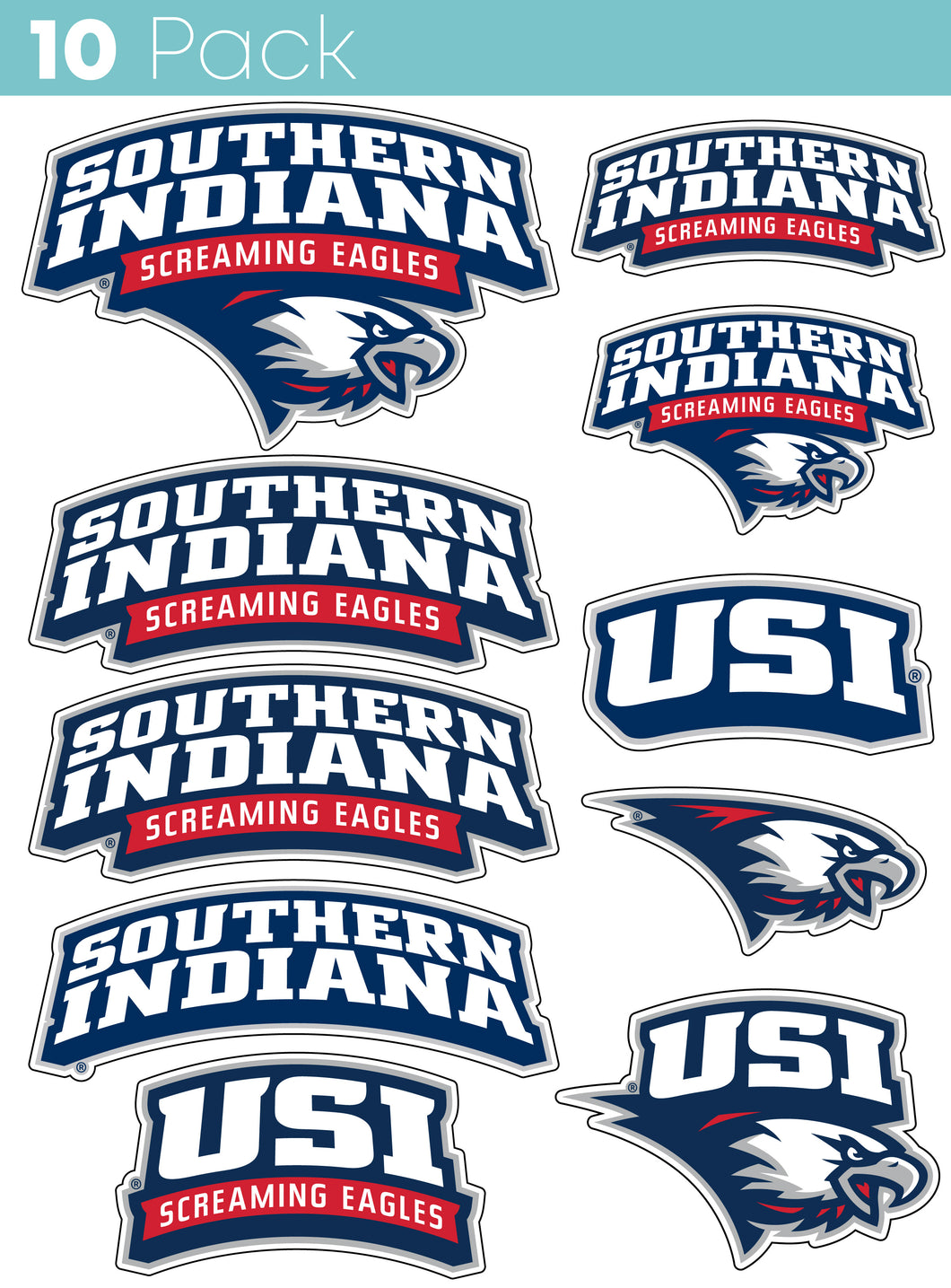 University of Southern Indiana 10-Pack, 4 inches in size on one of its sides NCAA Durable School Spirit Vinyl Decal Sticker