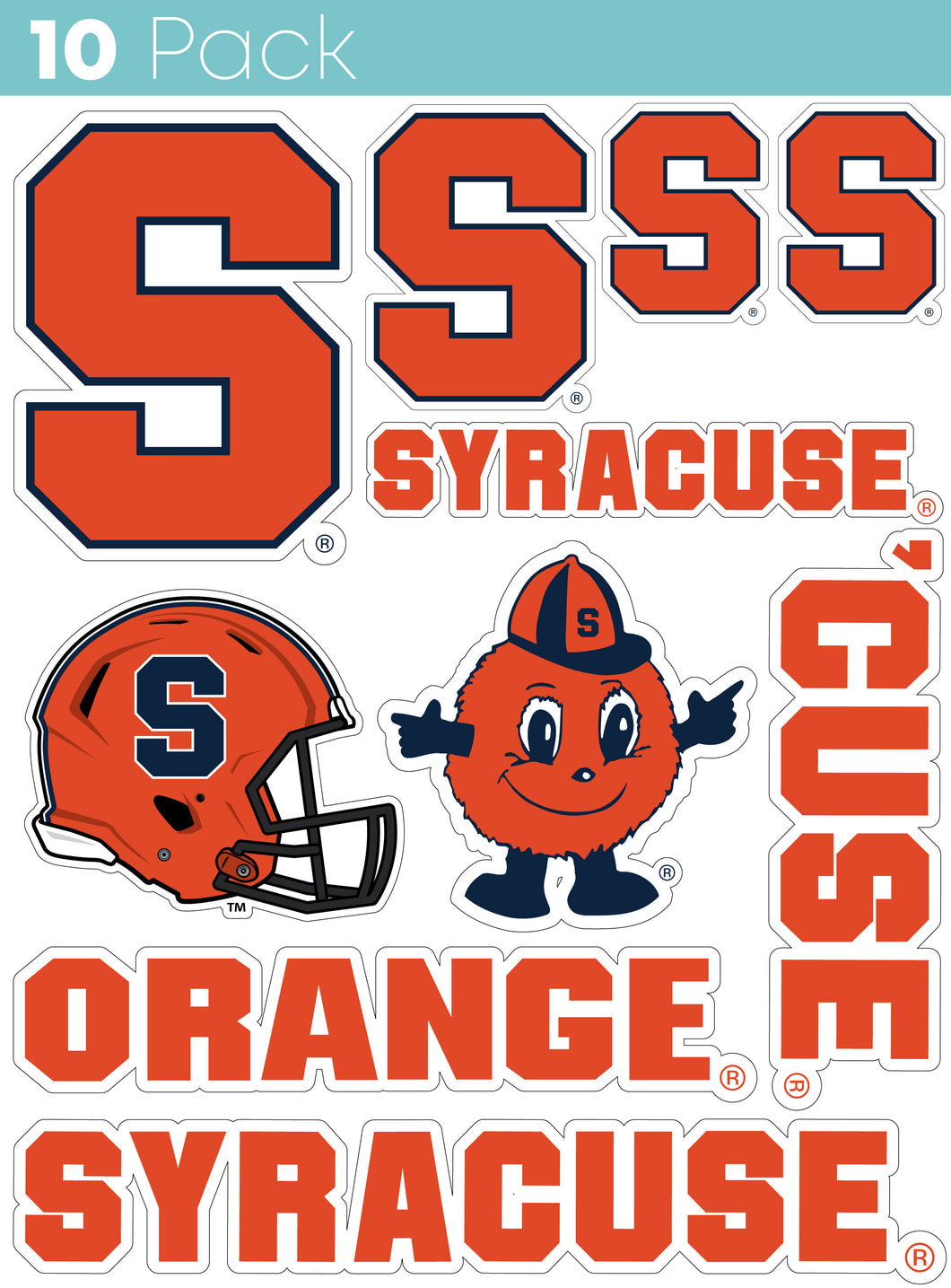 Syracuse Orange 10-Pack, 4 inches in size on one of its sides NCAA Durable School Spirit Vinyl Decal Sticker