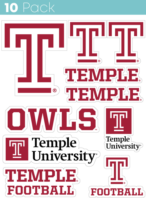 Temple University 10-Pack, 4 inches in size on one of its sides NCAA Durable School Spirit Vinyl Decal Sticker