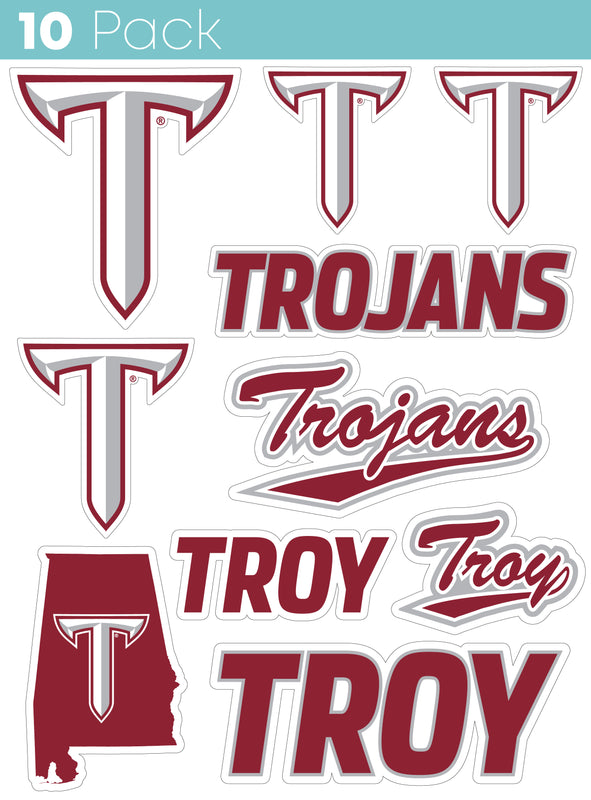 Troy University 10-Pack, 4 inches in size on one of its sides NCAA Durable School Spirit Vinyl Decal Sticker