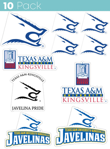 Texas A&M Kingsville Javelinas 10-Pack, 4 inches in size on one of its sides NCAA Durable School Spirit Vinyl Decal Sticker