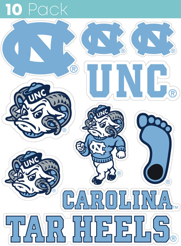 UNC Tar Heels 10-Pack, 4 inches in size on one of its sides NCAA Durable School Spirit Vinyl Decal Sticker