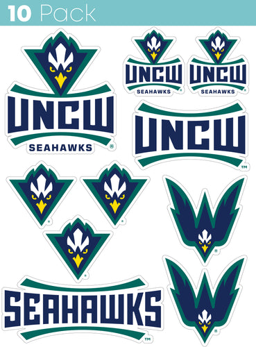 North Carolina Wilmington Seahawks 10-Pack, 4 inches in size on one of its sides NCAA Durable School Spirit Vinyl Decal Sticker