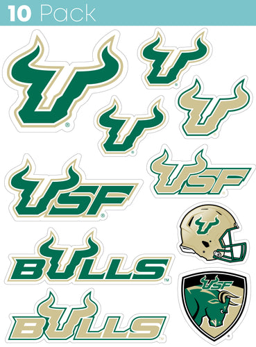 South Florida Bulls 10-Pack, 4 inches in size on one of its sides NCAA Durable School Spirit Vinyl Decal Sticker