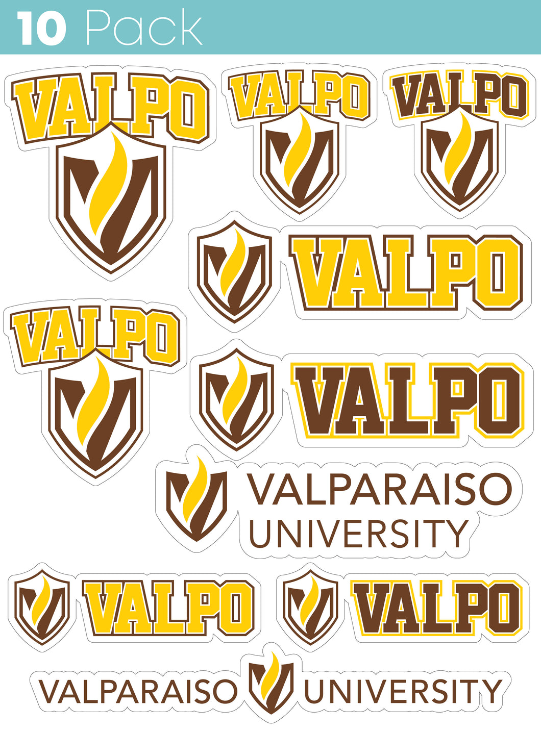 Valparaiso University 10-Pack, 4 inches in size on one of its sides NCAA Durable School Spirit Vinyl Decal Sticker