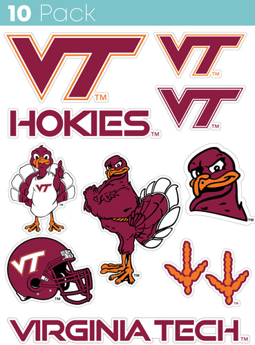 Virginia Tech Hokies 10-Pack, 4 inches in size on one of its sides NCAA Durable School Spirit Vinyl Decal Sticker