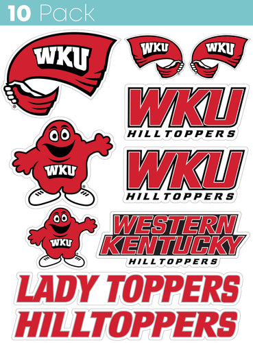 Western Kentucky Hilltoppers 10-Pack, 4 inches in size on one of its sides NCAA Durable School Spirit Vinyl Decal Sticker