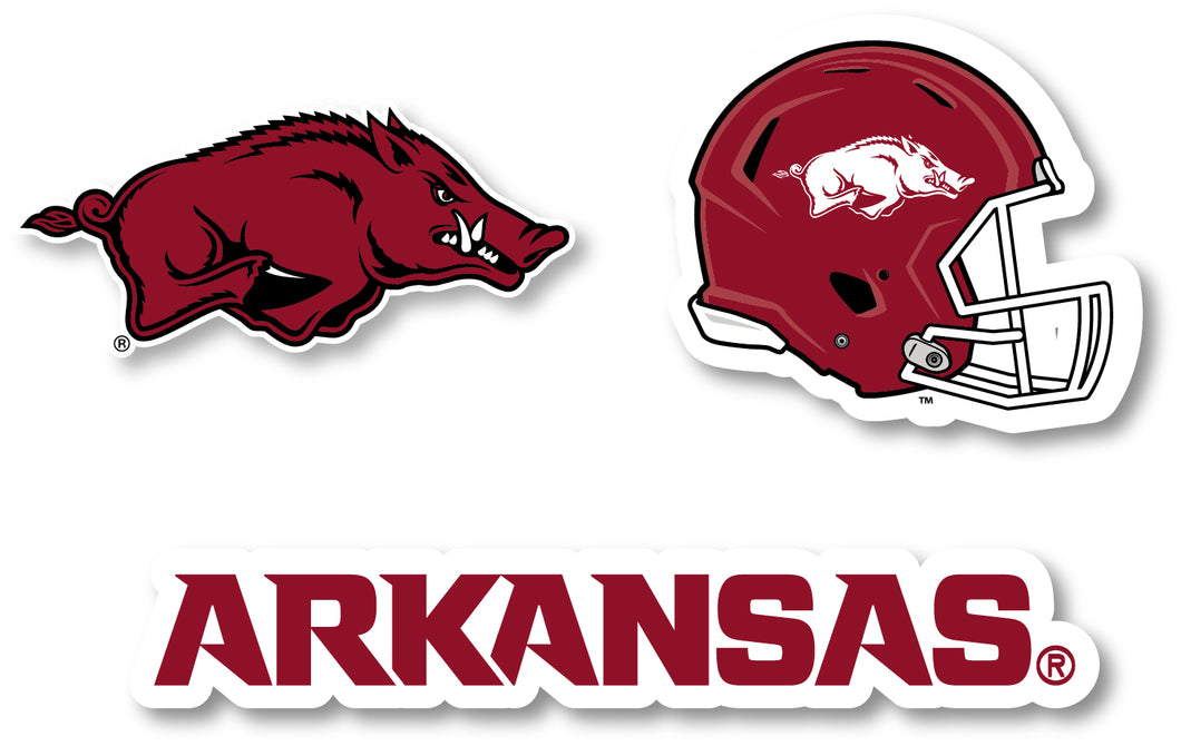 Arkansas Razorbacks 3 Pack 4-Inch Each NCAA Durable School Spirit Vinyl Decal Sticker