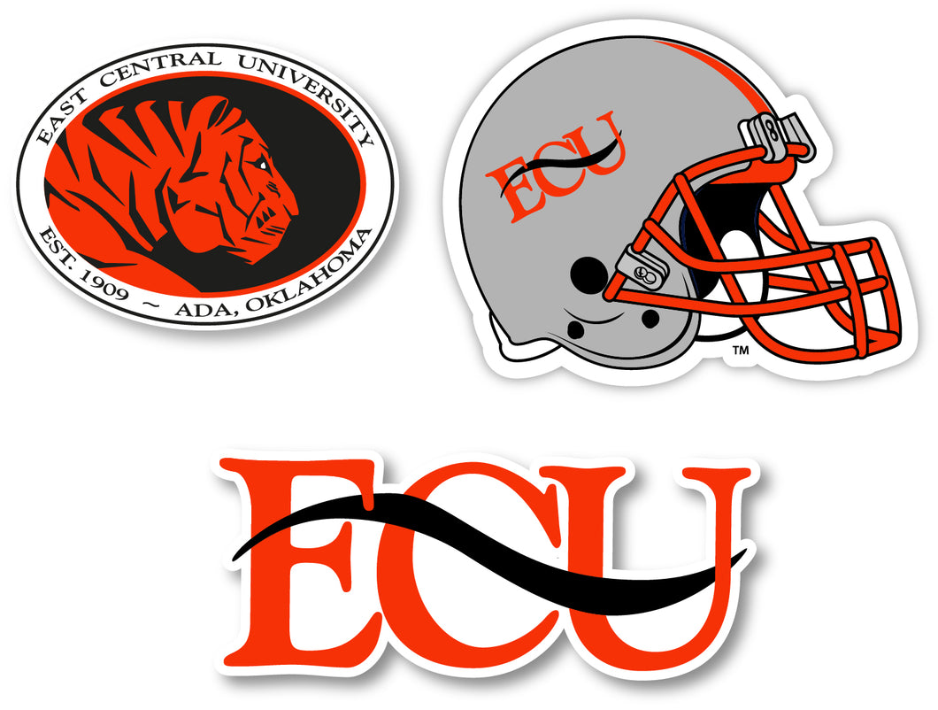 East Central University Tigers Vinyl Decal Sticker 3 Pack 4-Inch Each