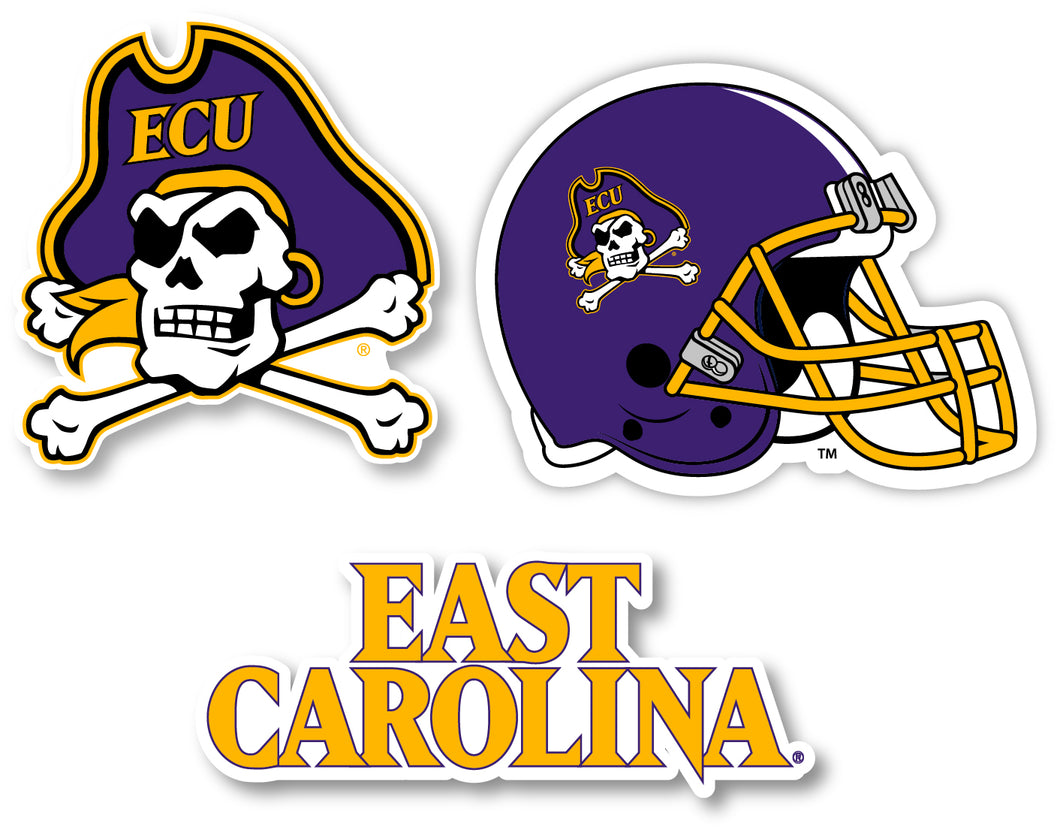 East Carolina Pirates 3 Pack 4-Inch Each NCAA Durable School Spirit Vinyl Decal Sticker
