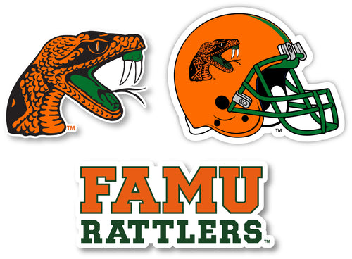 Florida A&M Rattlers 3 Pack 4-Inch Each NCAA Durable School Spirit Vinyl Decal Sticker