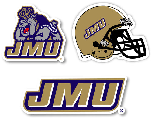 James Madison Dukes 3 Pack 4-Inch Each NCAA Durable School Spirit Vinyl Decal Sticker