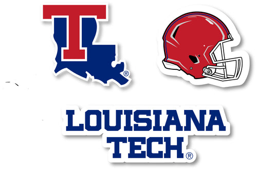 Louisiana Tech Bulldogs 3 Pack 4-Inch Each NCAA Durable School Spirit Vinyl Decal Sticker