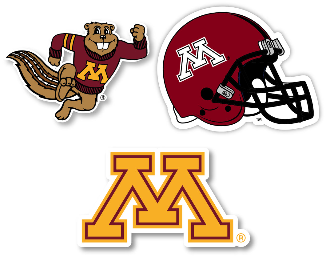 Minnesota Gophers 3 Pack 4-Inch Each NCAA Durable School Spirit Vinyl Decal Sticker