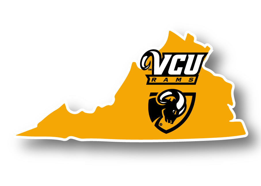Virginia Commonwealth 4-Inch State Shape NCAA Vinyl Decal Sticker for Fans, Students, and Alumni