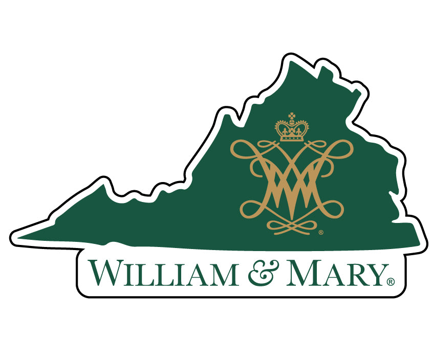 William and Mary 4-Inch State Shape 4-Pack NCAA Vinyl Decal Sticker for Fans, Students, and Alumni