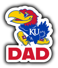 Load image into Gallery viewer, Kansas Jayhawks 4-Inch Proud Dad NCAA - Durable School Spirit Vinyl Decal Perfect Gift for Dad
