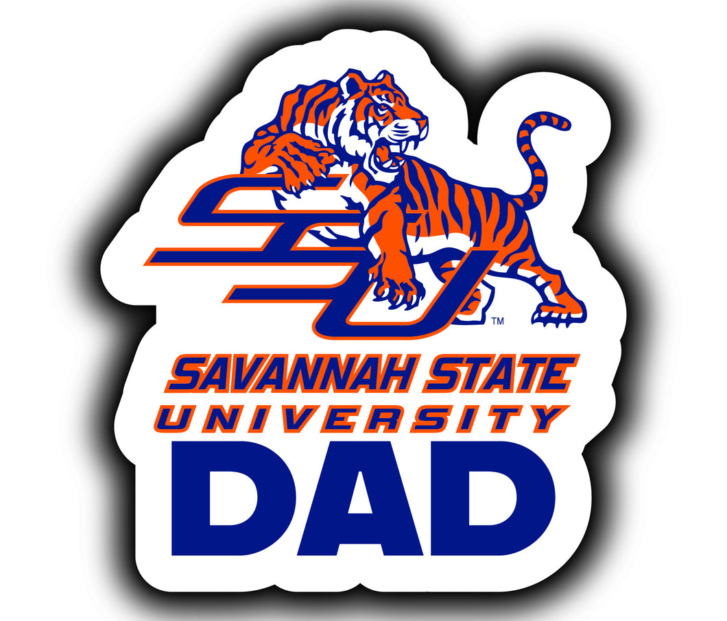 Savannah State University 4-Inch Proud Dad NCAA - Durable School Spirit Vinyl Decal Perfect Gift for Dad