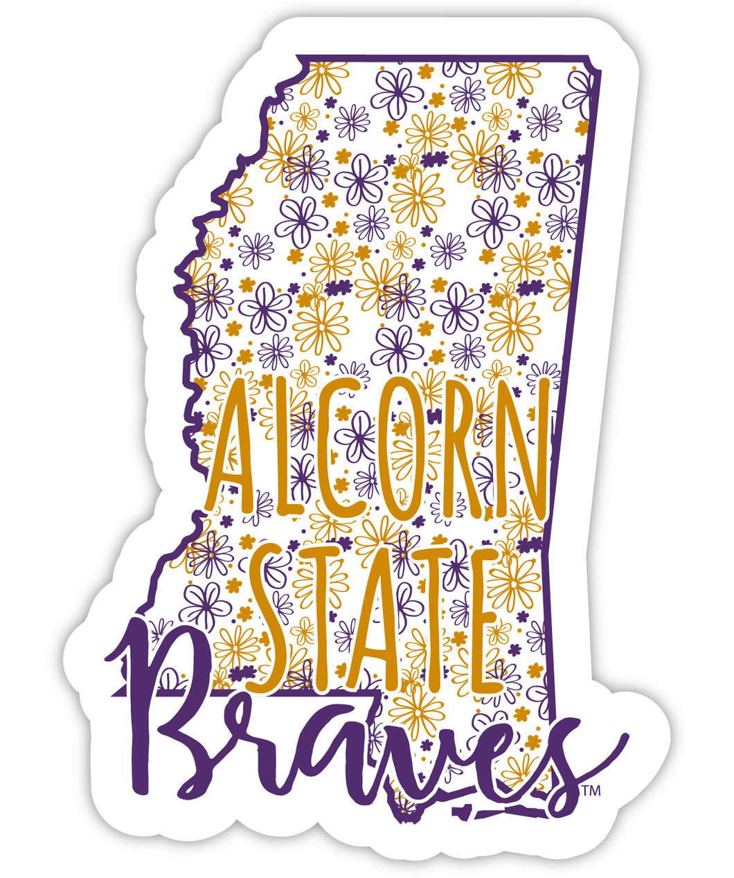 Alcorn State Braves Floral State Die Cut Decal 4-Inch
