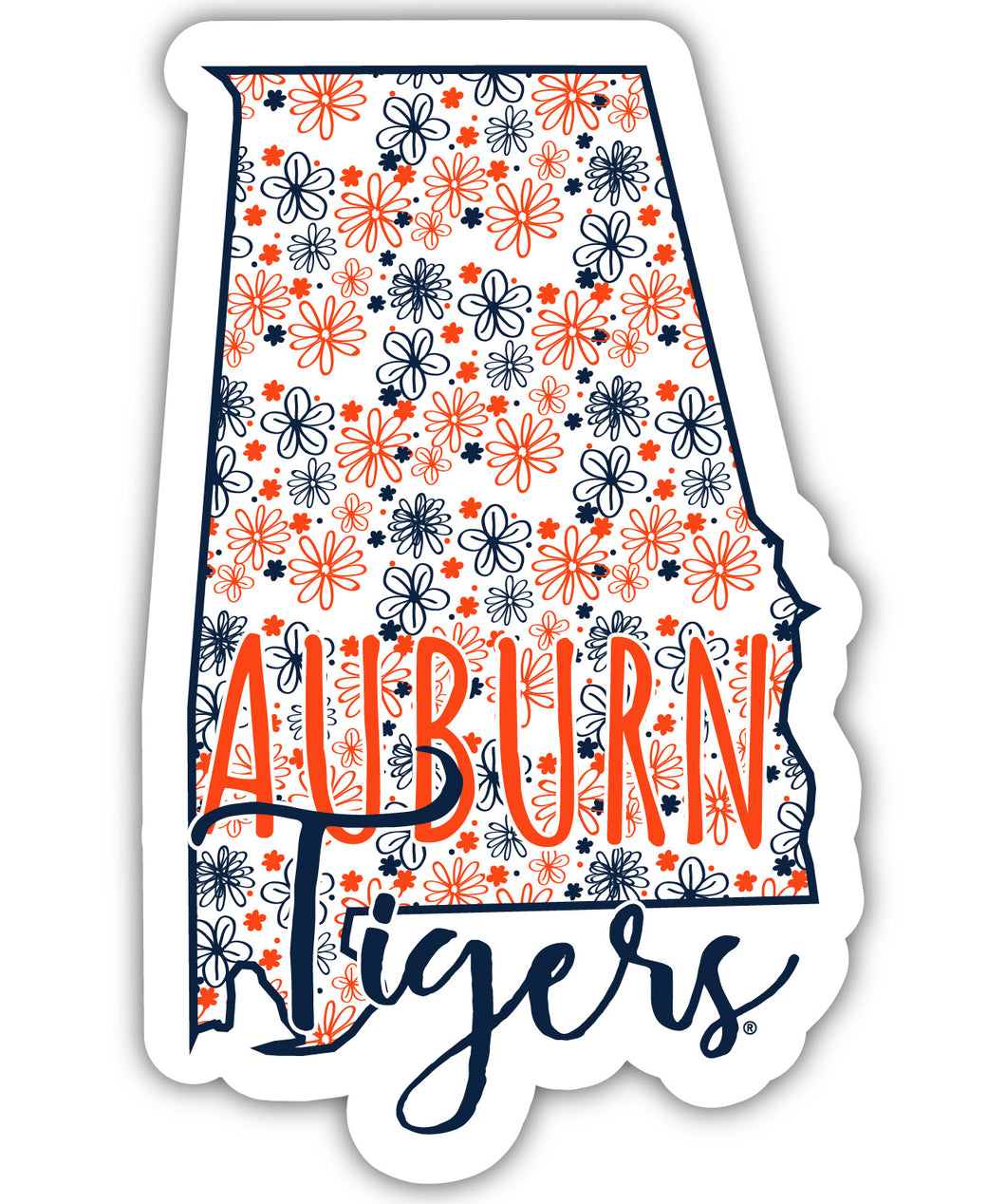 Auburn Tigers Floral State Die Cut Decal 2-Inch