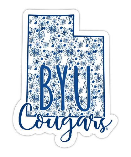 Brigham Young Cougars 2-Inch on one of its sides Floral Design NCAA Floral Love Vinyl Sticker - Blossoming School Spirit Decal Sticker