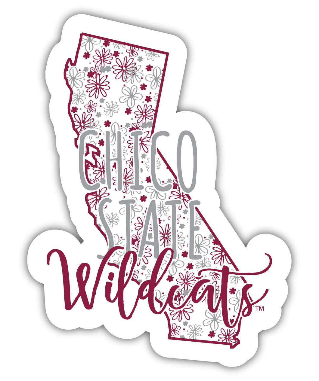 California State University, Chico 2-Inch on one of its sides Floral Design NCAA Floral Love Vinyl Sticker - Blossoming School Spirit Decal Sticker