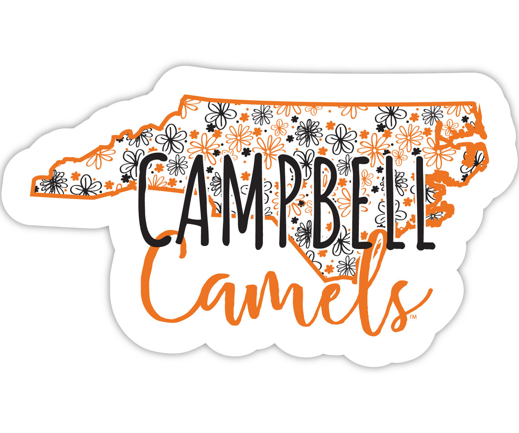 Campbell University Fighting Camels 4-Inch State Shaped NCAA Floral Love Vinyl Sticker - Blossoming School Spirit Decal