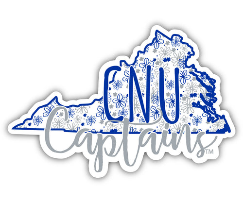 Christopher Newport Captains 4-Inch State Shaped NCAA Floral Love Vinyl Sticker - Blossoming School Spirit Decal