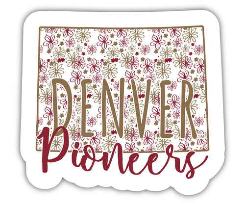 University of Denver Pioneers 2-Inch on one of its sides Floral Design NCAA Floral Love Vinyl Sticker - Blossoming School Spirit Decal Sticker