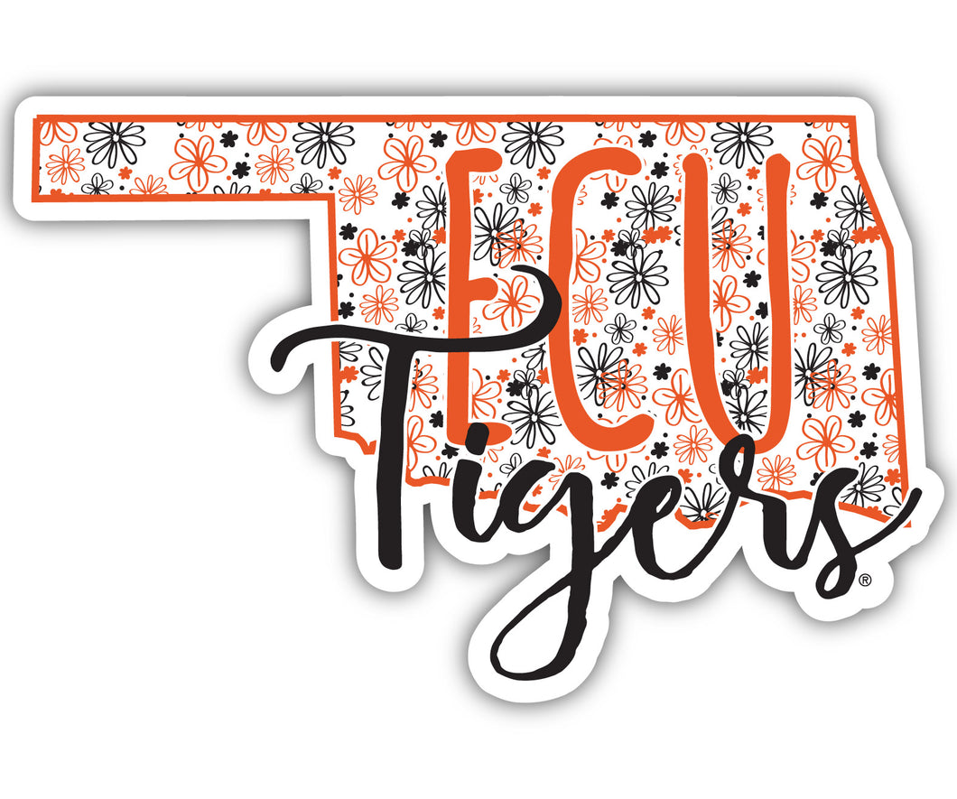 East Central University Tigers 4-Inch State Shaped NCAA Floral Love Vinyl Sticker - Blossoming School Spirit Decal
