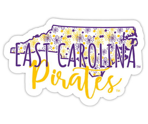 East Carolina Pirates 4-Inch State Shaped NCAA Floral Love Vinyl Sticker - Blossoming School Spirit Decal