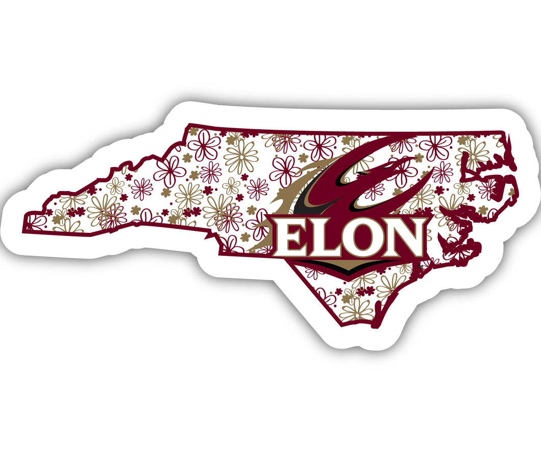 Elon University 2-Inch on one of its sides Floral Design NCAA Floral Love Vinyl Sticker - Blossoming School Spirit Decal Sticker
