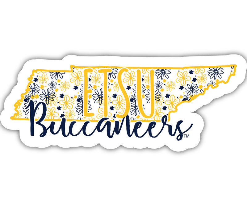 East Tennessee State University 2-Inch on one of its sides Floral Design NCAA Floral Love Vinyl Sticker - Blossoming School Spirit Decal Sticker