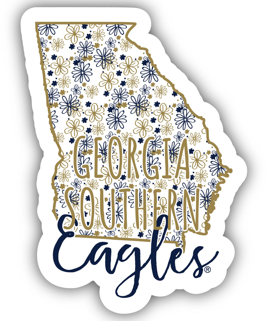 Georgia Southern Eagles 4-Inch State Shaped NCAA Floral Love Vinyl Sticker - Blossoming School Spirit Decal